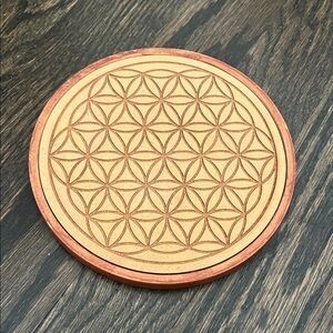 Flower of Life Round Wooden Trivet/Coaster Crystal Grid